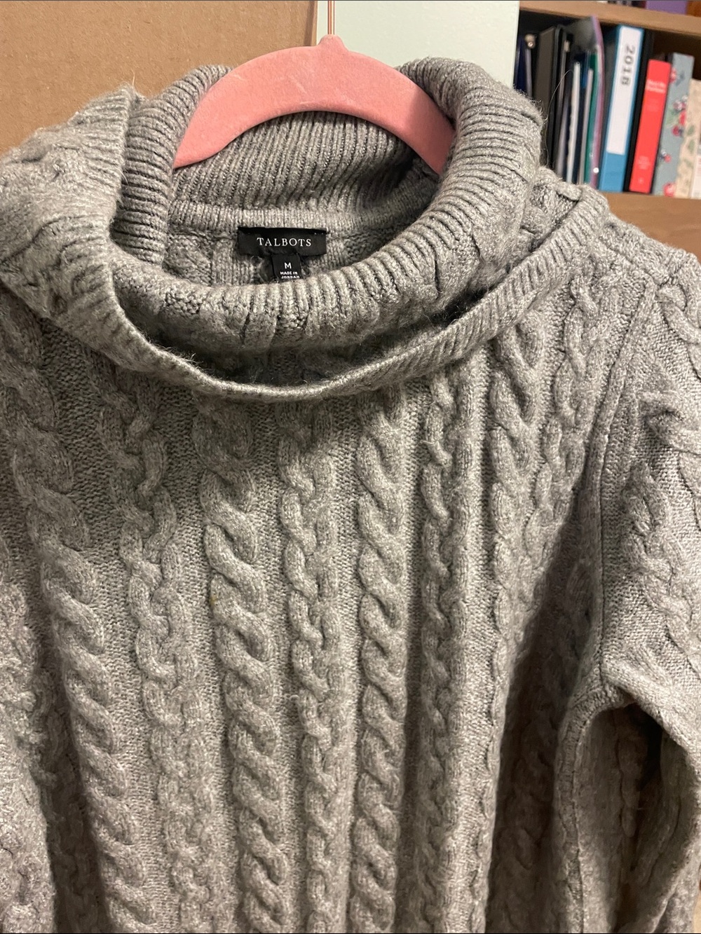 Talbots Light Gray Cable Turtleneck Sweater